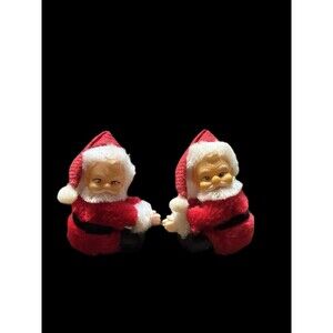 Lot Of 2 Vintage 1970's Clip On Santa Claus Tree Or Candle Huggers